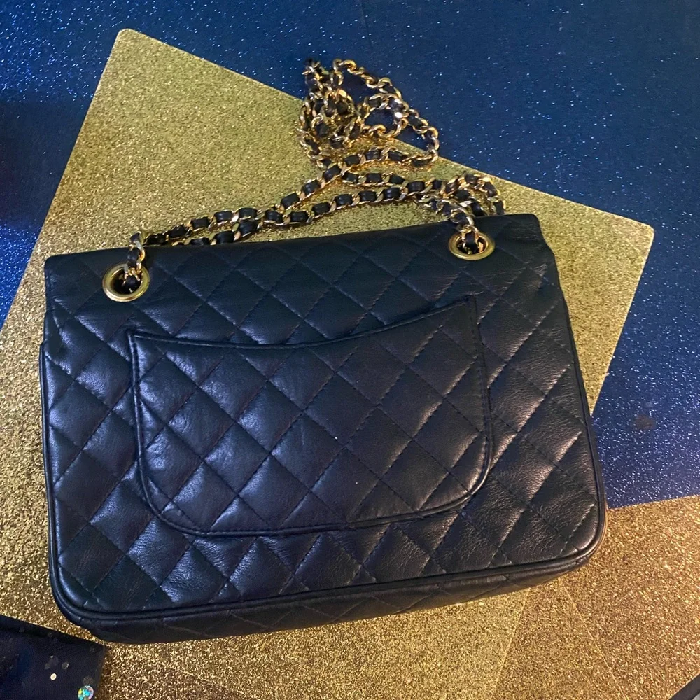 KORET VNTG MIDNIGHT NAVY GOLD QUILTED LEATHER CROSSBODY LUX Bag GORG RARE M - Picture 15 of 15